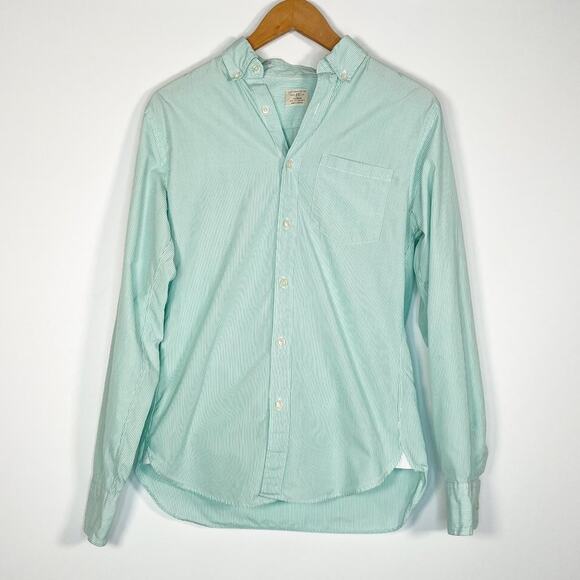 J. Crew Tops - J. Crew Oversized Secret Wash Banker Stripe Button Down Shirt Green